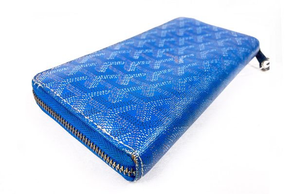 kdr5655 3 Goyard Coated Canvas Round Zipper Long Wallet Blue