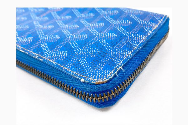 kdr5655 5 Goyard Coated Canvas Round Zipper Long Wallet Blue