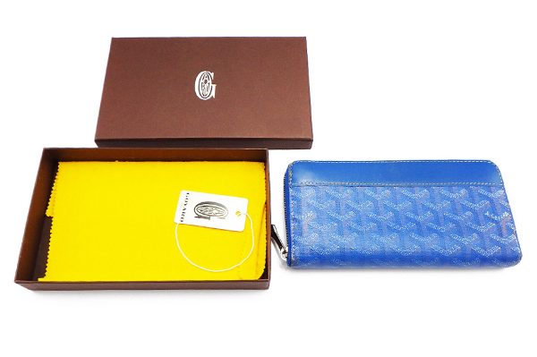 kdr5655 8 Goyard Coated Canvas Round Zipper Long Wallet Blue