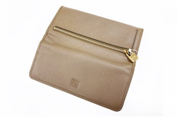 kekw1332 2 Loewe Leather Zip Long Wallet Beige