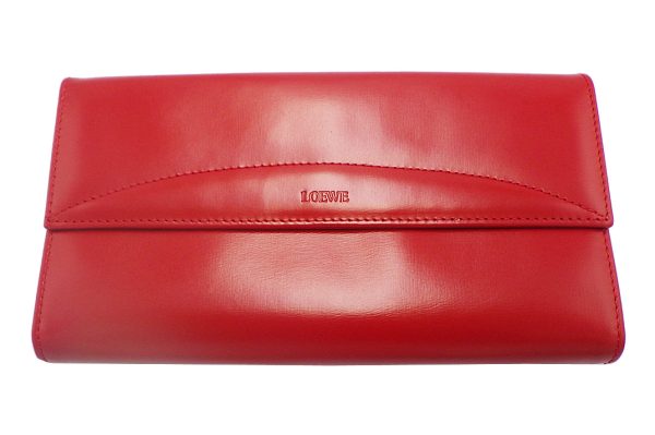 kk5402 1 Loewe Leather W Hook Long Wallet Red