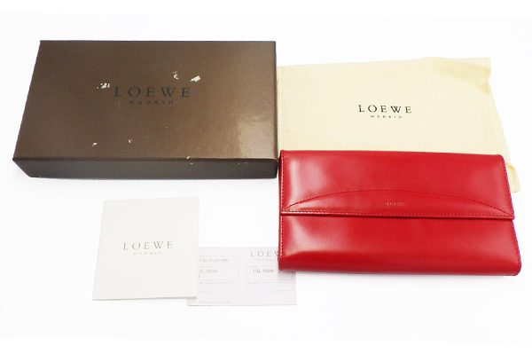 kk5402 7 Loewe Leather W Hook Long Wallet Red