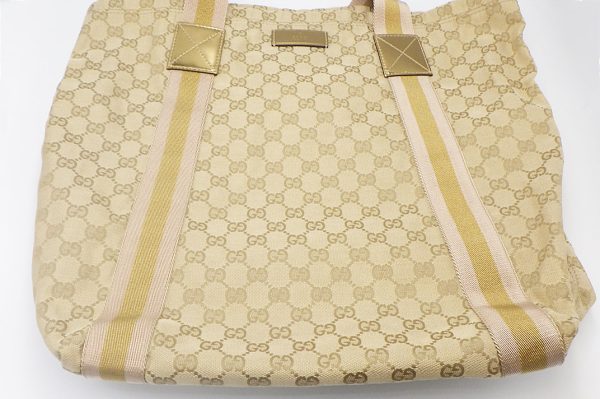 kk5742 5 Gucci GG Canvas Leather Tote Bag Beige