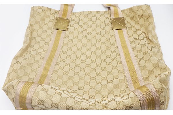 kk5742 6 Gucci GG Canvas Leather Tote Bag Beige