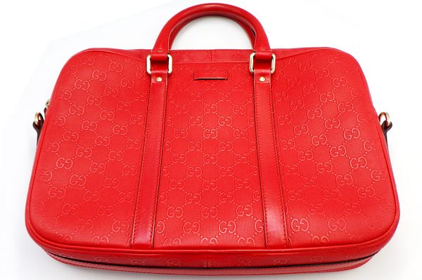 kkb409 7 Gucci Diamante Leather GG Business Bag Red