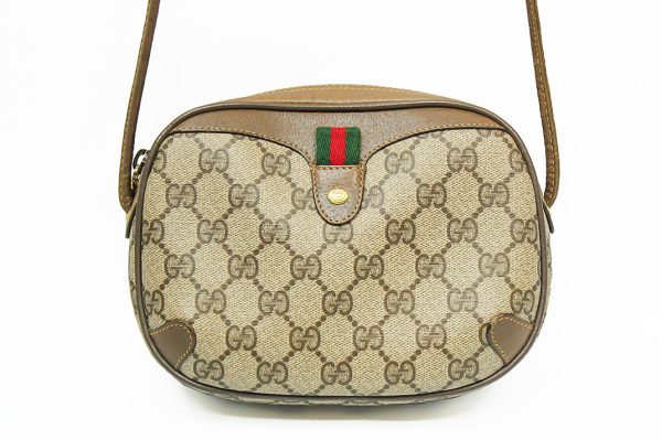 kkm0003 1 Gucci GG Plus Sherry Line Shoulder Bag PVC Leather Biege