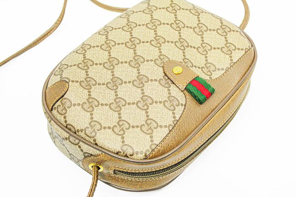 kkm0003 3 Gucci GG Plus Sherry Line Shoulder Bag PVC Leather Biege