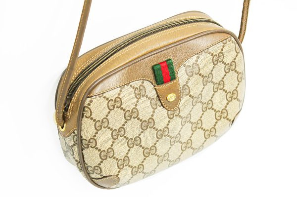 kkm0003 6 Gucci GG Plus Sherry Line Shoulder Bag PVC Leather Biege