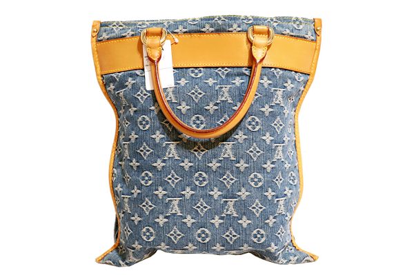 kkv7385 2 Louis Vuitton Flat Shopper Denim Bag Monogram Azure