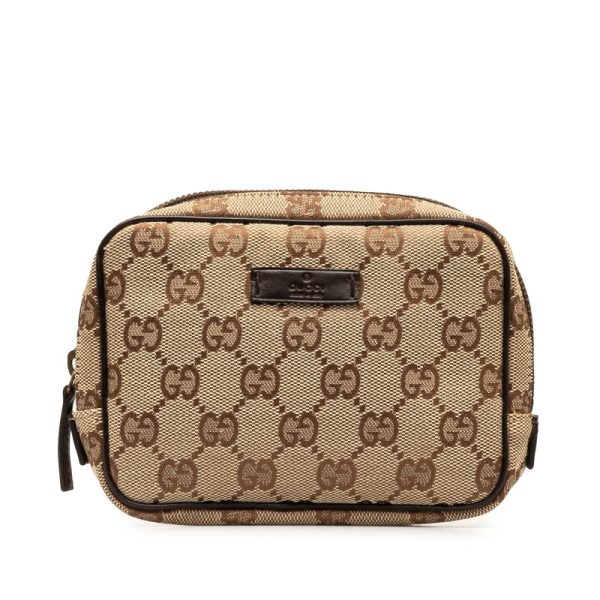 l7cjl9bad5hg0oe5 1 Gucci GG Canvas Pouch 106647 Beige Brown Canvas Leather