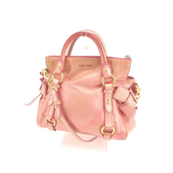 l802 Miu Miu Shoulder Bag Handbag Side Ribbon Pink x Gold Bag