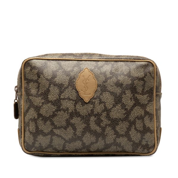 lm316so8yoh7ws0q 1 Saint Laurent YSL Logo Giraffe Clutch Pouch Gray Beige PVC Leather