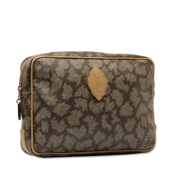 lm316so8yoh7ws0q 2 Saint Laurent YSL Logo Giraffe Clutch Pouch Gray Beige PVC Leather