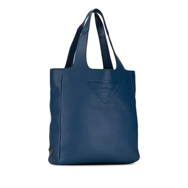 lttsmwvsywv1pkha 2 Prada Triangle Logo Vitello Dino Tote Shoulder Bag Blue