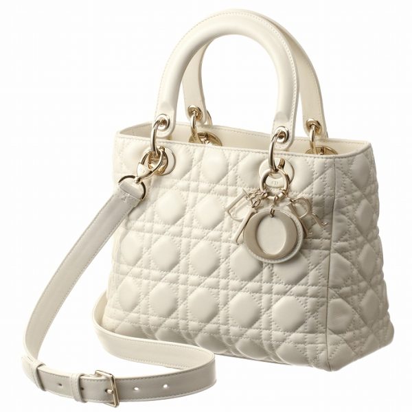 m0535onmj0001030 Christian Dior Lady Dior Cannage Shoulder 2Way Lambskin Bag White