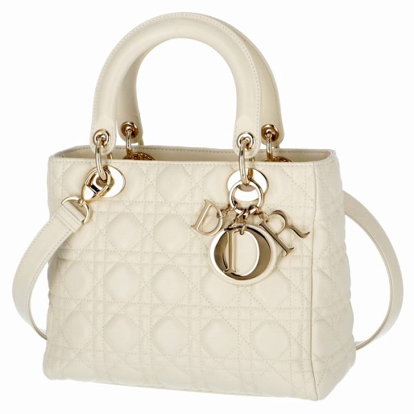 m0535onmj0001030 1 Christian Dior Lady Dior Cannage Shoulder 2Way Lambskin Bag White