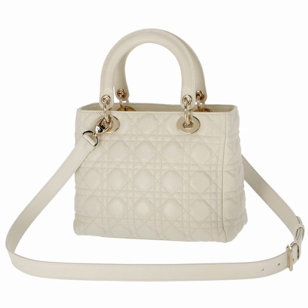 m0535onmj0001030 2 Christian Dior Lady Dior Cannage Shoulder 2Way Lambskin Bag White