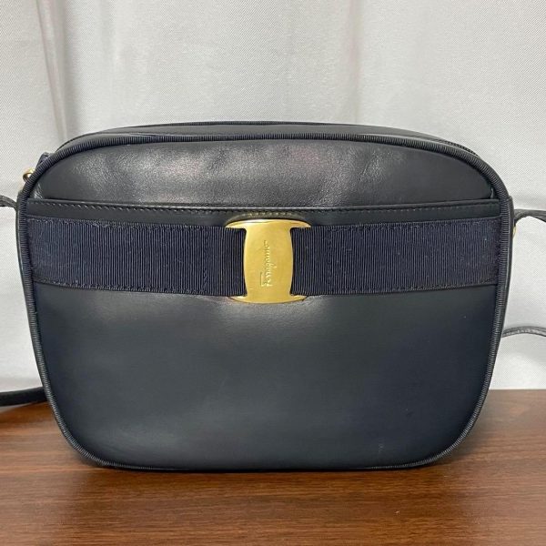 m13485853823 3 Ferragamo Shoulder Bag Rose Ribbon Navy