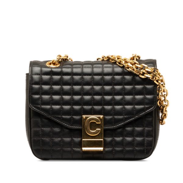 me4fy9mgcxvbrg1u 1 Celine Quilted C Small Chain Shoulder Bag Black Leather