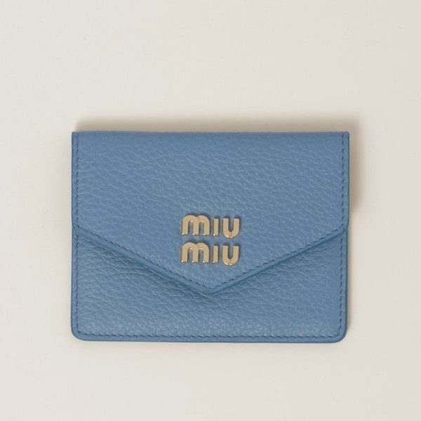 miu 0360 1 MIU MIU Vitello Dino Leather Card Case Light Blue