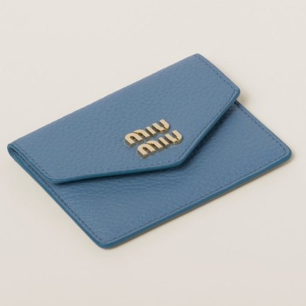 miu 0360 3 MIU MIU Vitello Dino Leather Card Case Light Blue