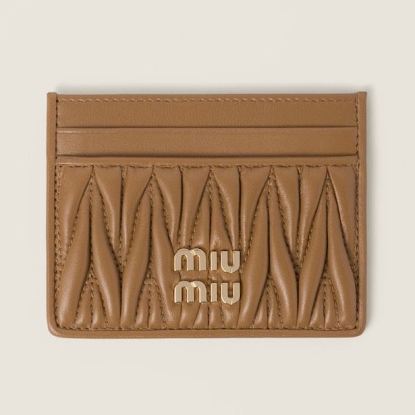 miu 0365 1 MIU MIU Matelasse Leather Card Case Camel