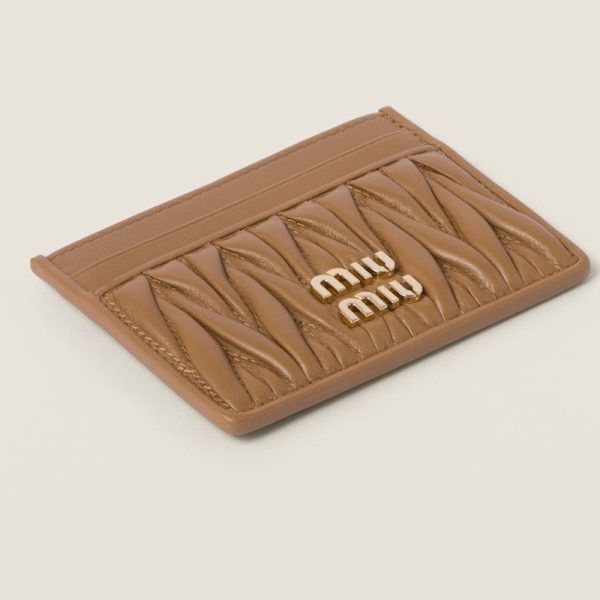 miu 0365 3 MIU MIU Matelasse Leather Card Case Camel