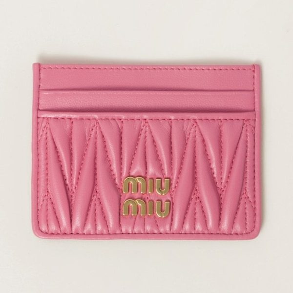 miu 0367 1 MIU MIU Matelasse Leather Card Case Pink