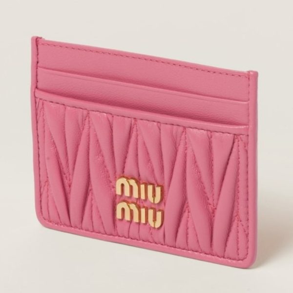 miu 0367 3 MIU MIU Matelasse Leather Card Case Pink