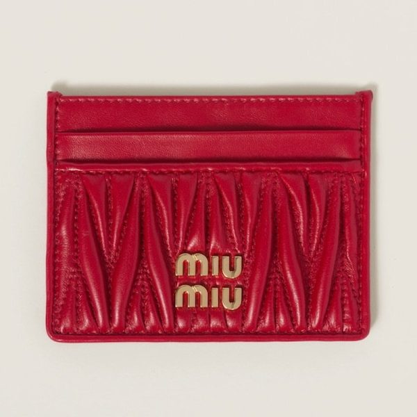 miu 0369 1 MIU MIU Matelasse Leather Card Case Red