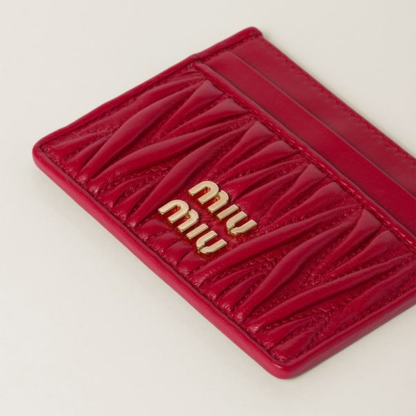 miu 0369 3 MIU MIU Matelasse Leather Card Case Red