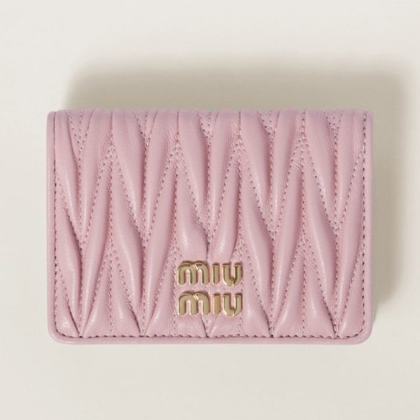 miu 0377 1 MIU MIU Matelasse Leather Card Case Pink