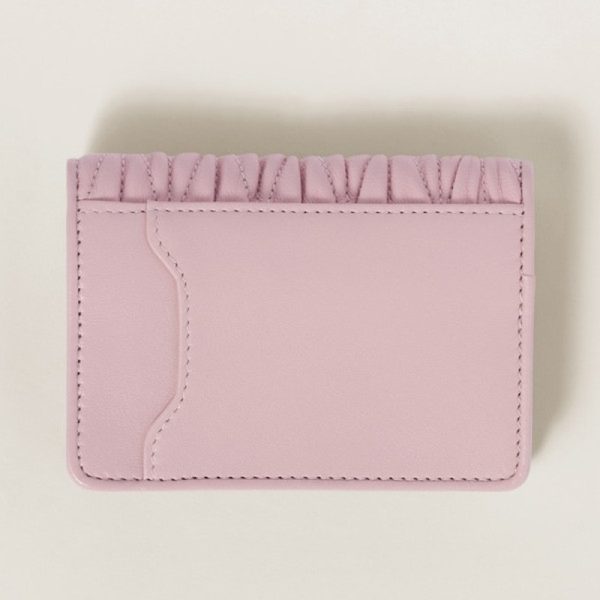 miu 0377 3 MIU MIU Matelasse Leather Card Case Pink