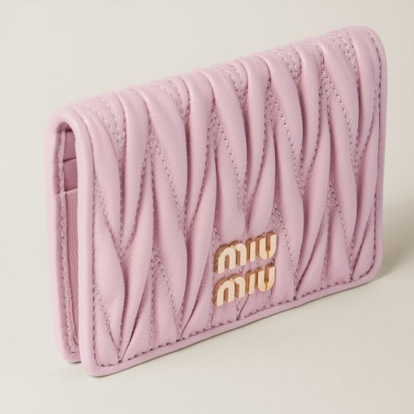 miu 0377 4 MIU MIU Matelasse Leather Card Case Pink