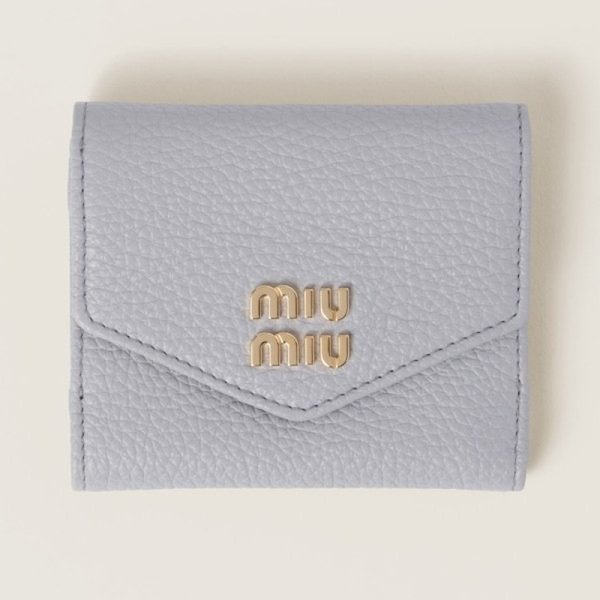 miu 0383 1 MIU MIU Vitello Dyno Leather Fold Wallet with Flap Cornflower Blue