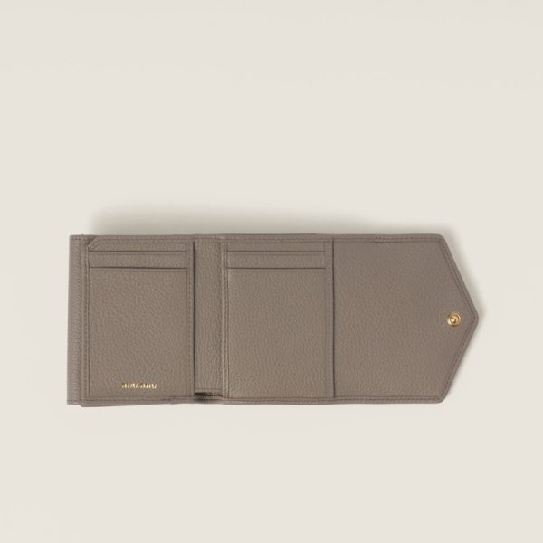 miu 0384 2 MIU MIU Vitello Dyno Leather Fold Wallet with Flap Gray