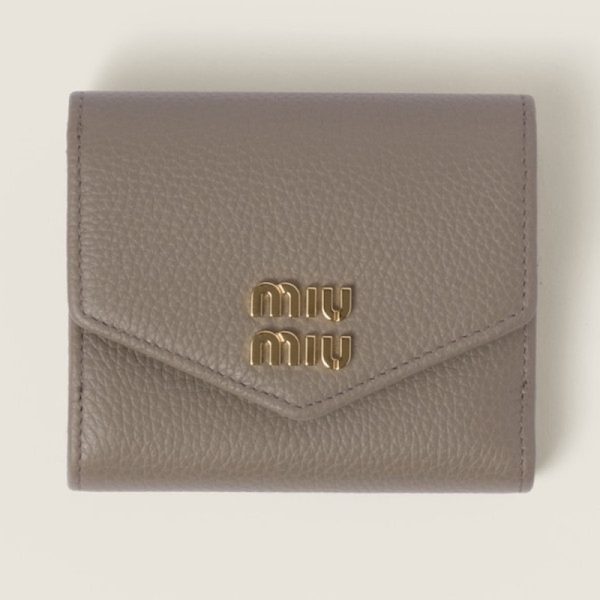 miu 0384 3 MIU MIU Vitello Dyno Leather Fold Wallet with Flap Gray