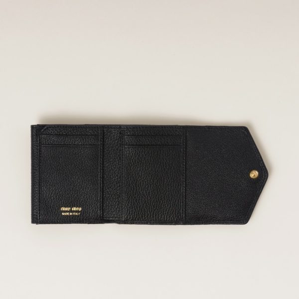 miu 0386 2 MIU MIU Vitello Dyno Leather Fold Wallet with Flap Black