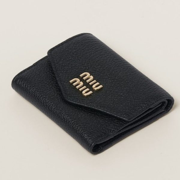 miu 0386 4 MIU MIU Vitello Dyno Leather Fold Wallet with Flap Black