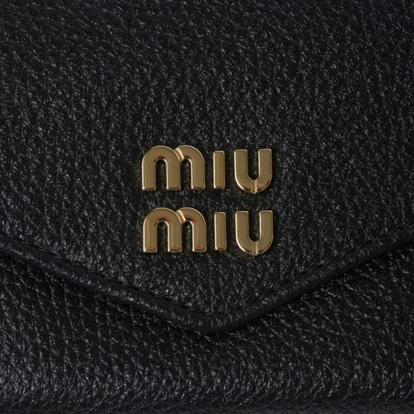 miu 0386 5 MIU MIU Vitello Dyno Leather Fold Wallet with Flap Black