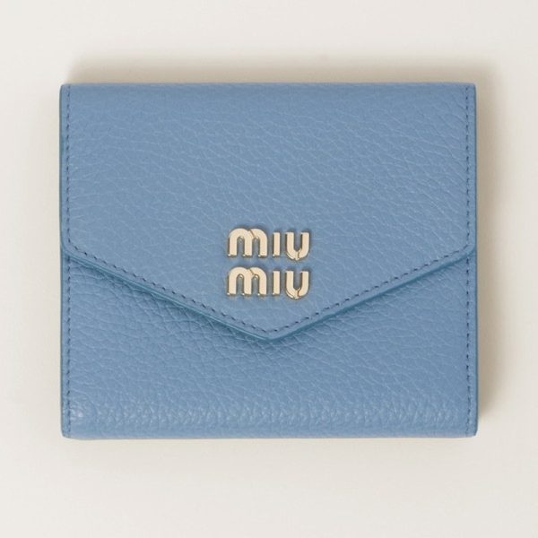 miu 0387 1 MIU MIU Vitello Dyno Leather Fold Wallet Light Blue