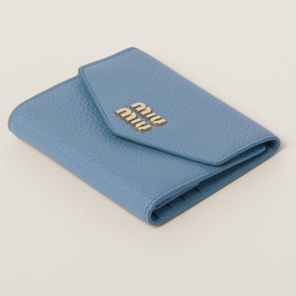 miu 0387 4 MIU MIU Vitello Dyno Leather Fold Wallet Light Blue