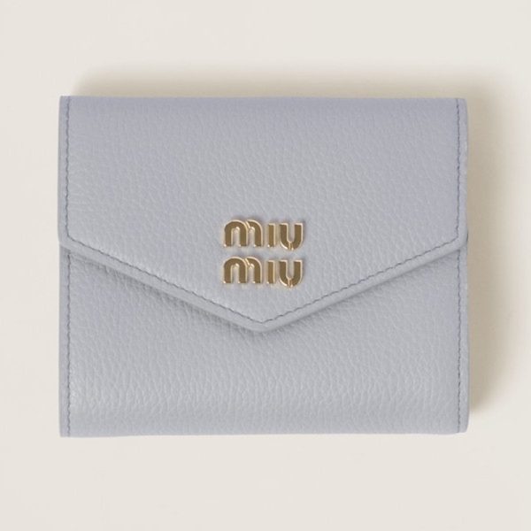 miu 0388 1 MIU MIU Vitello Dyno Leather Fold Wallet Cornflower Blue