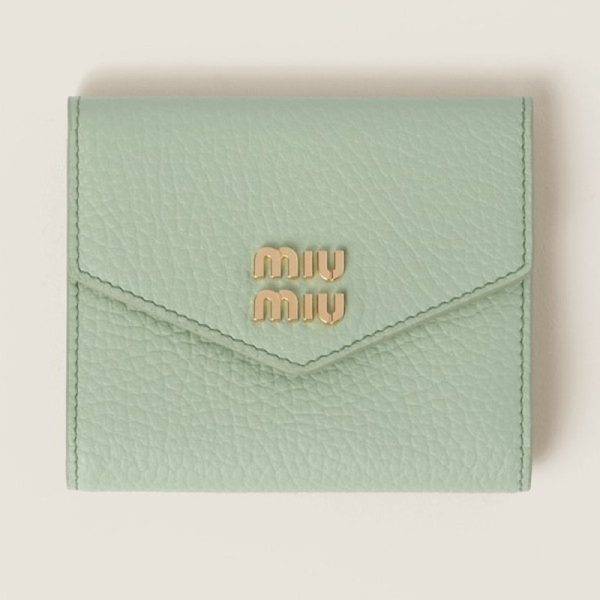 miu 0391 1 MIU MIU Vitello Dyno Leather Fold Wallet Pastel Green