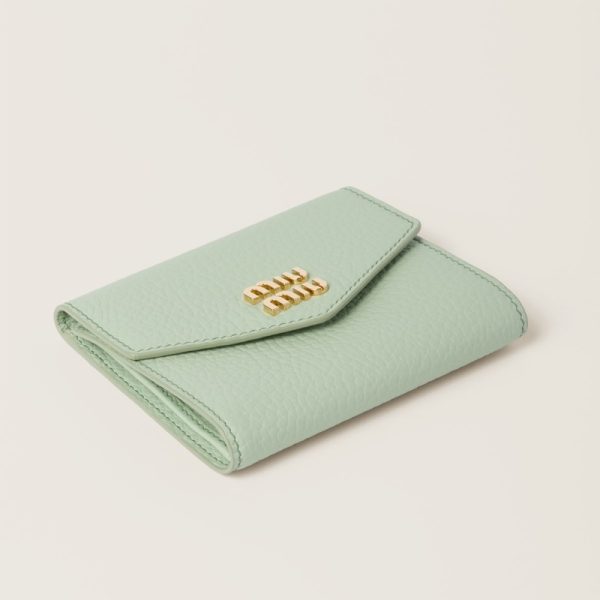 miu 0391 4 MIU MIU Vitello Dyno Leather Fold Wallet Pastel Green