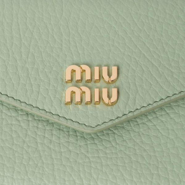 miu 0391 5 MIU MIU Vitello Dyno Leather Fold Wallet Pastel Green