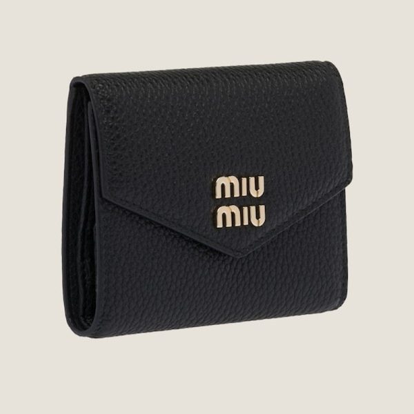 miu 0392 2 MIU MIU Vitello Dyno Leather Fold Wallet Black