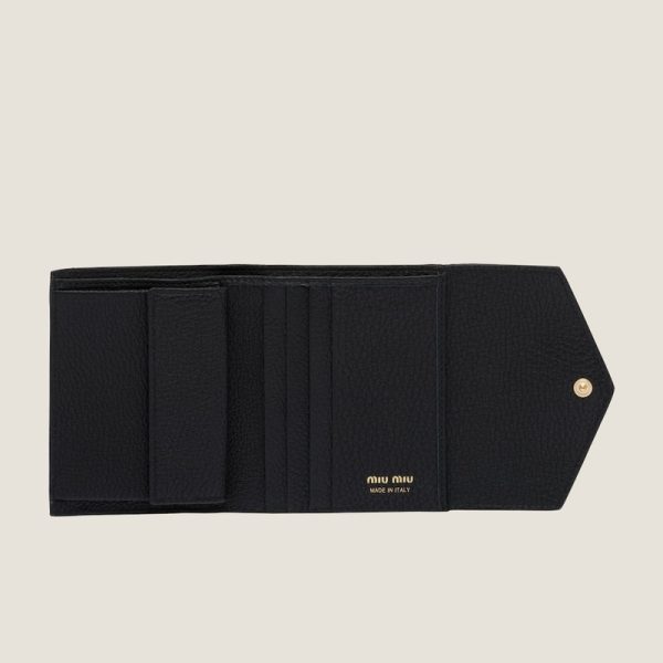 miu 0392 4 MIU MIU Vitello Dyno Leather Fold Wallet Black