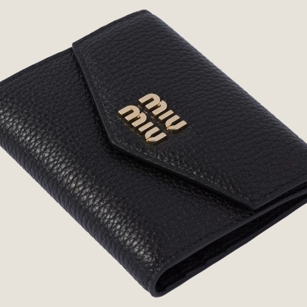 miu 0392 5 MIU MIU Vitello Dyno Leather Fold Wallet Black