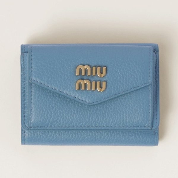 miu 0393 1 MIU MIU Vitello Dyno Leather Wallet Light Blue